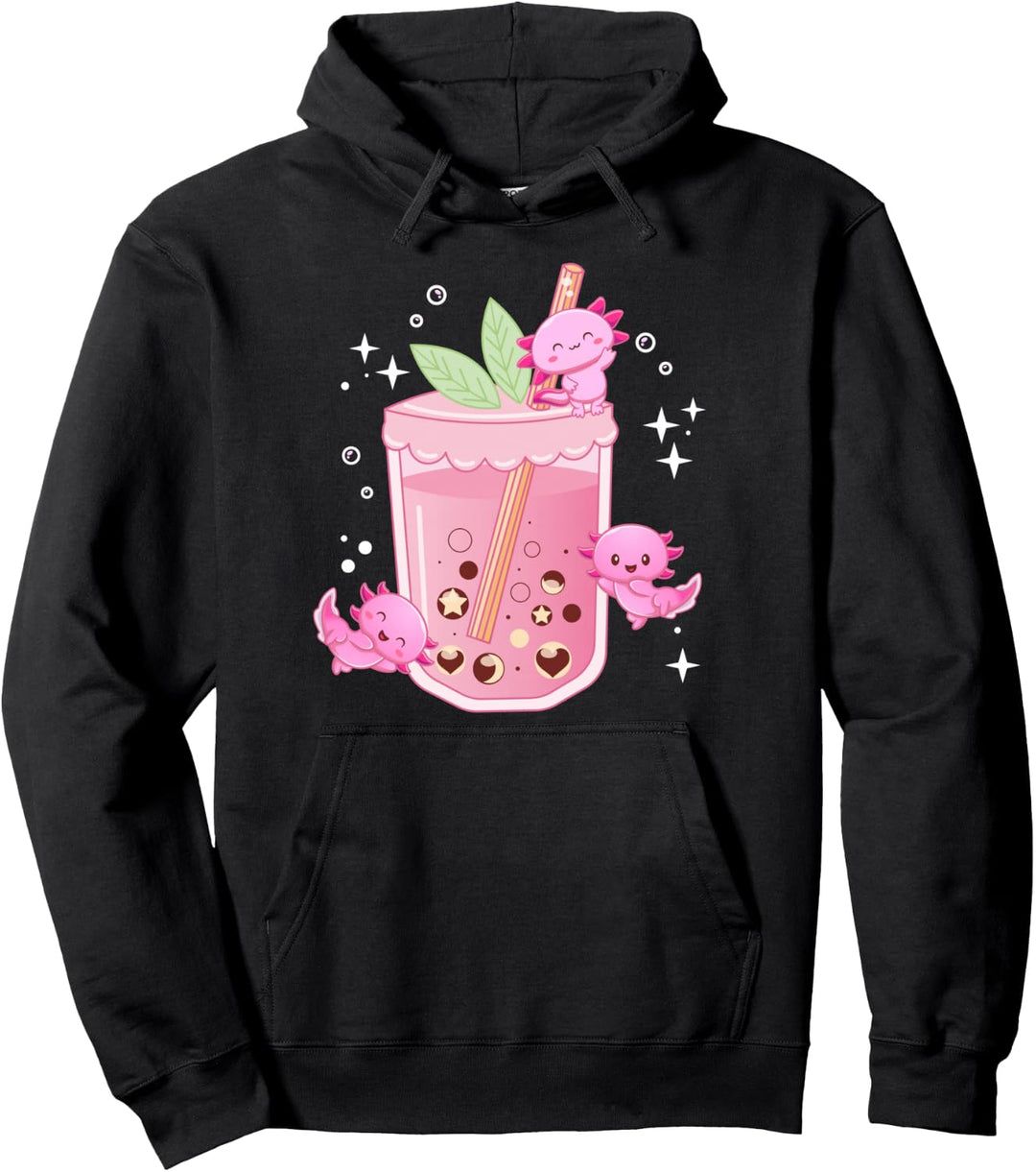 Wer liebt Axolotl Bubble Tea Süsser lustiger Kawaii-Anime-Axolotl Pullover Hoodie