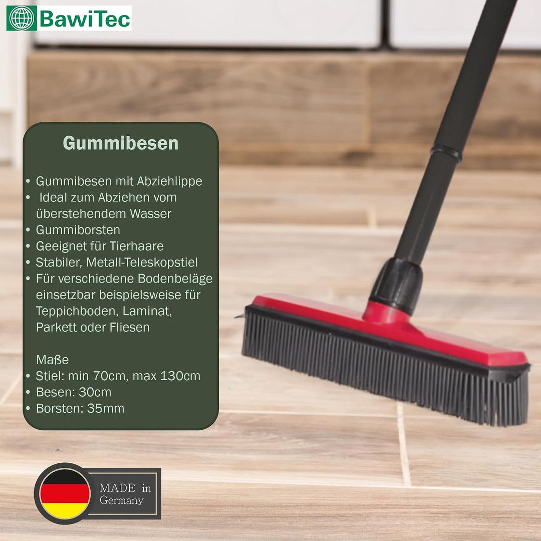 BawiTec Gummibesen Noppenbesen Friseurbesen-Set Kehrgarnitur Teleskopstiel Handfeger Kehrschaufel Ti