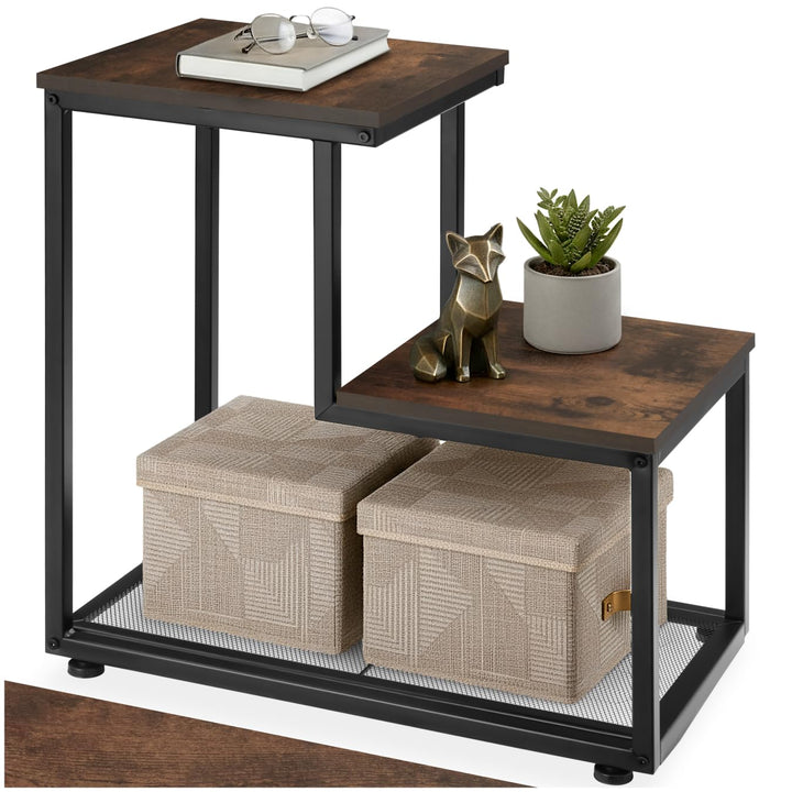tectake Beistelltisch aus Holz und Metall, Industrial Design, Couchtisch mit 3 Ebenen, Gitterablage