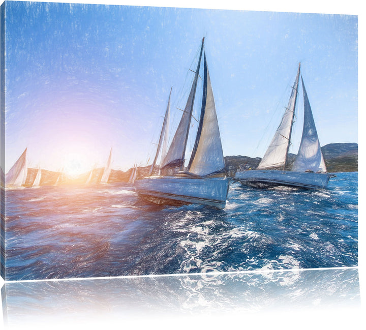 Pixxprint Luxusyachten bei Segelregatta als Leinwandbild/Grösse: 100x70 / Wandbild/Kunstdruck/fertig