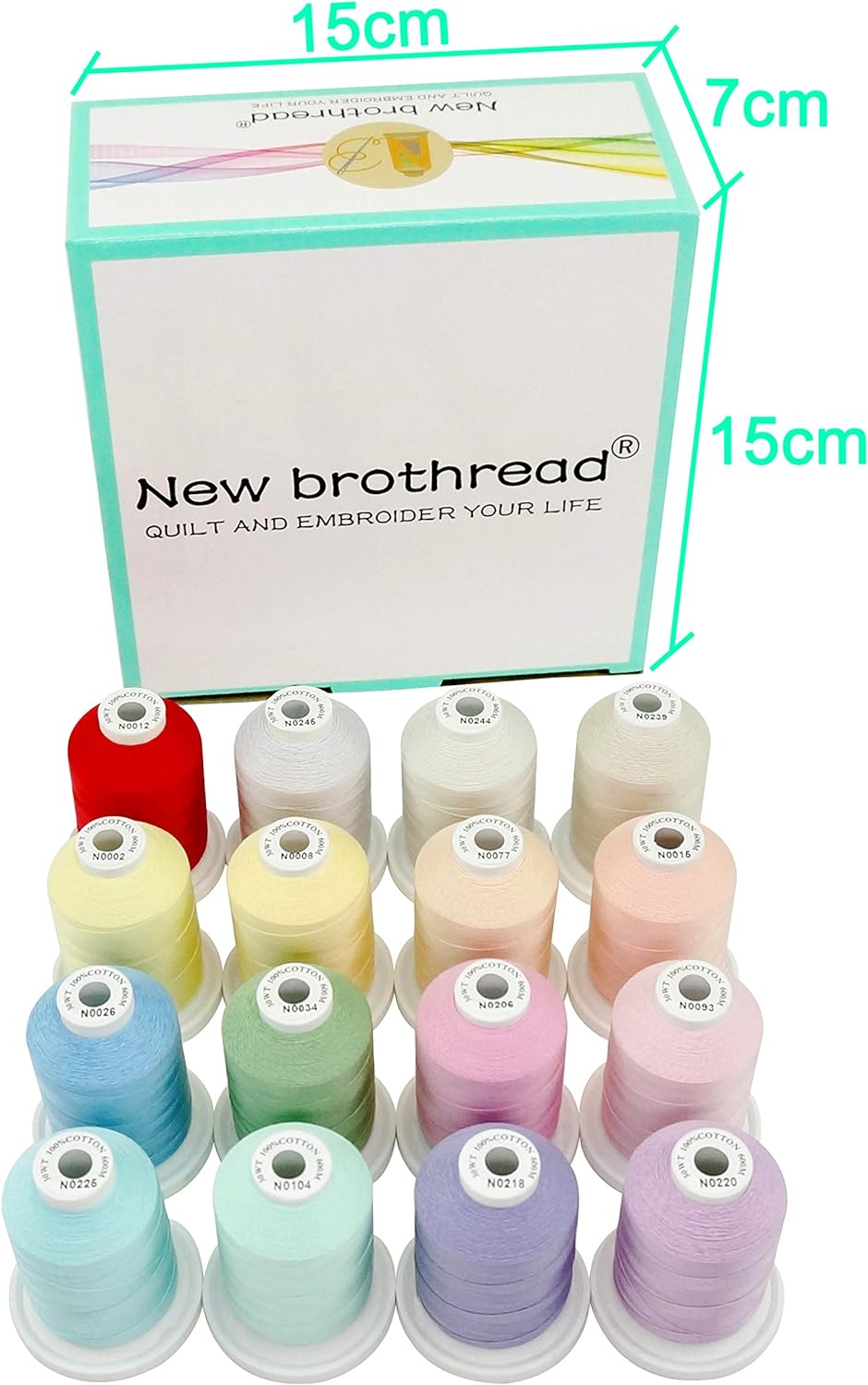 New brothread 16 Pastell Farben Mehrzweck 100% Mercerisierte Baumwollfaden 30WT (50S/3) 600M zum Qui