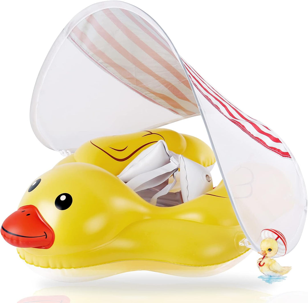 EDWEKIN® Premium Baby Schwimmring mit Sonnendach | Süsser Enten-Schwimmreifen mit UV-Schutz 50+| Sch