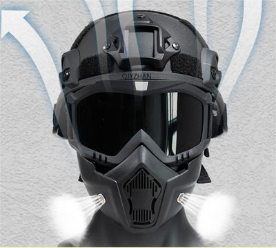 Tactical Airsoft Fast Helm, Mit Seitenschiene und NVG Halterung, Full-Face Airsoft Maske, Abnehmbare