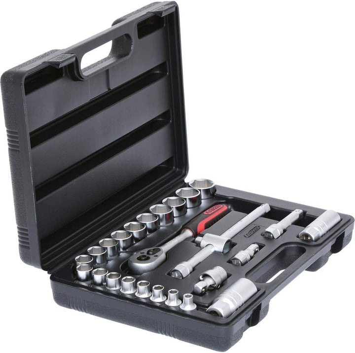 KS Tools 911.0626 3/8 Zoll Steckschlüssel-Satz | inklusive Umschaltknarre, 45-Zahn | matt satiniert
