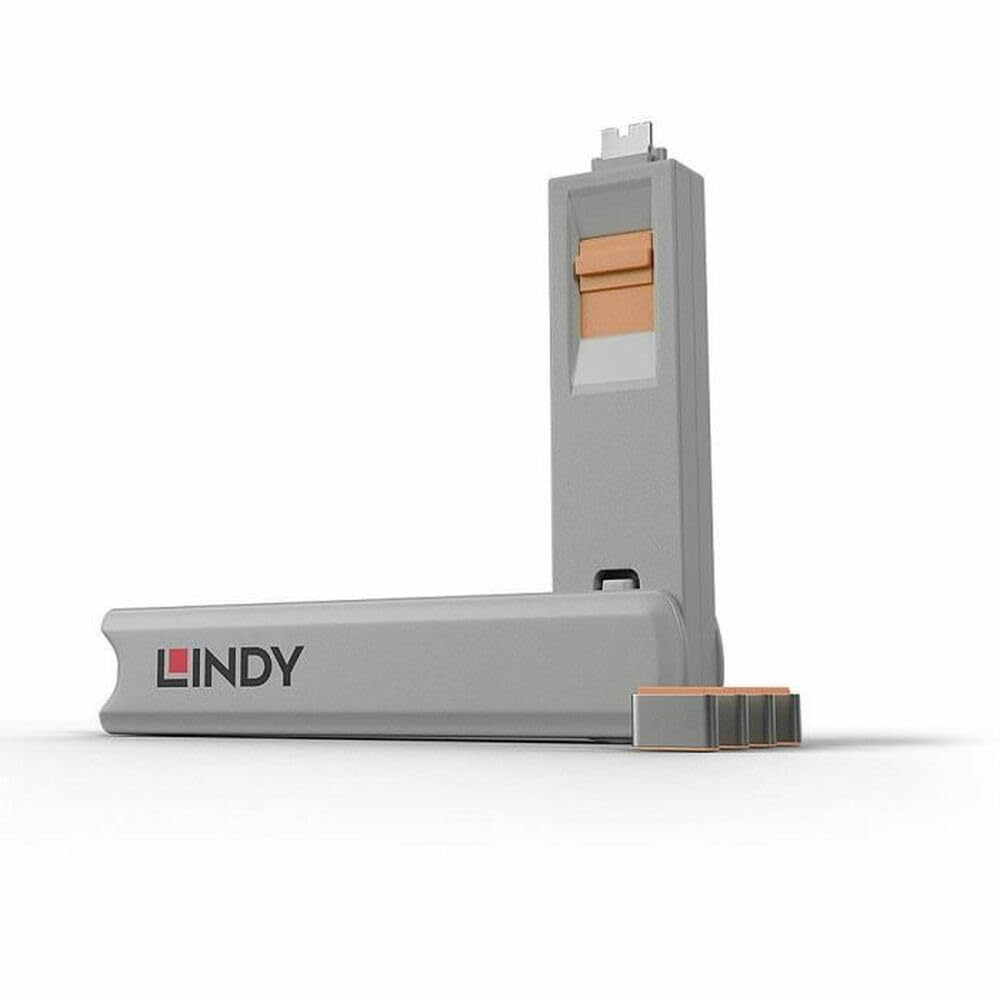 LINDY 40428 USB Typ C Port Schloss, orange Pack of 4 with Key Orange, Pack of 4 with Key Orange