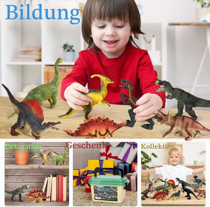 FRUSE Dinosaurier Spielzeug Set, 12 Stück Realistisches Figuren Spielset einschliesslich T-Rex, Carn