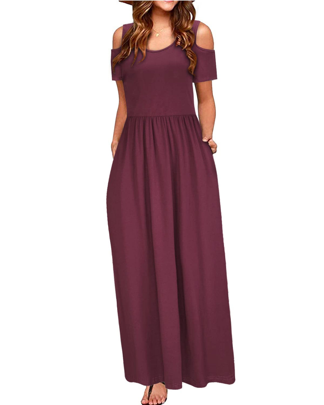 STYLEWORD Sommerkleid Damen Lang Maxikleid Sommer Elegant Freizeitkleid Kurzarm Kleider mit Taschen