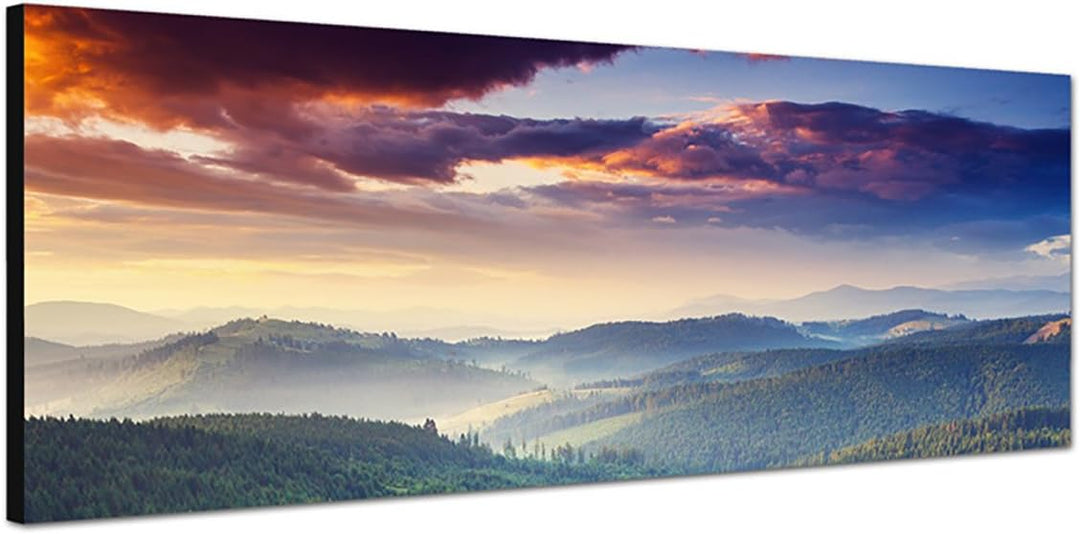 Paul Sinus Art Panoramabild auf Leinwand und Keilrahmen 150x50cm Ukraine Berge Wald Abenddämmerung