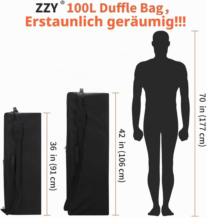 ZZY Grosse Reisetasche Leichte für Herren, 100L Sporttasche, Gepäcktasche für Reisen, Camping, Sport