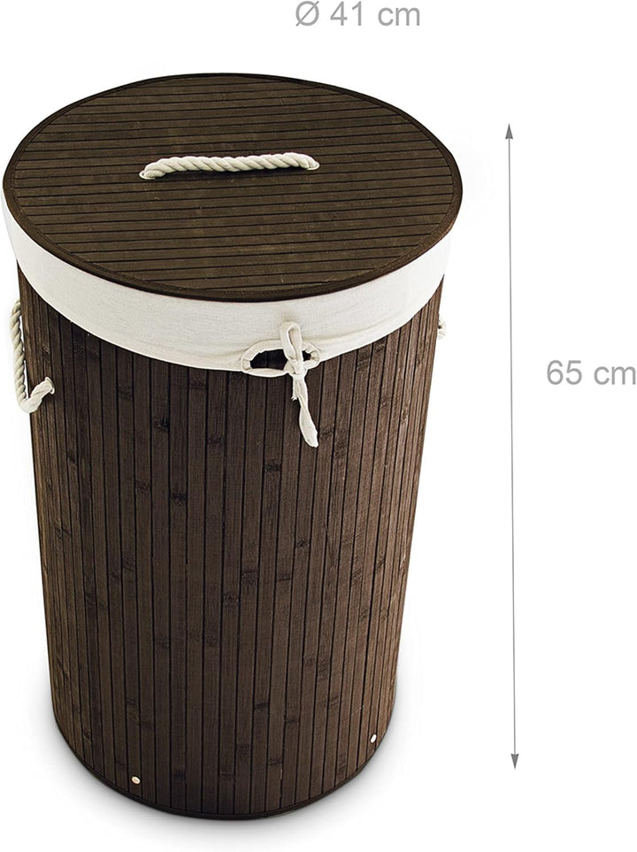 Relaxdays 1 x Wäschekorb Bambus, Faltbare Wäschetonne mit Deckel, Volumen 70 Liter, Wäschesack Baumw