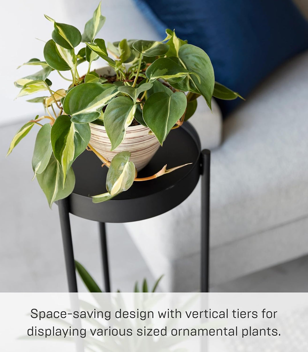 YAMAZAKI 4367 TOWER 2Tiered Plant Stand with Caster, black, Steel / Polypropylene / Nylon, 25 x 26.5