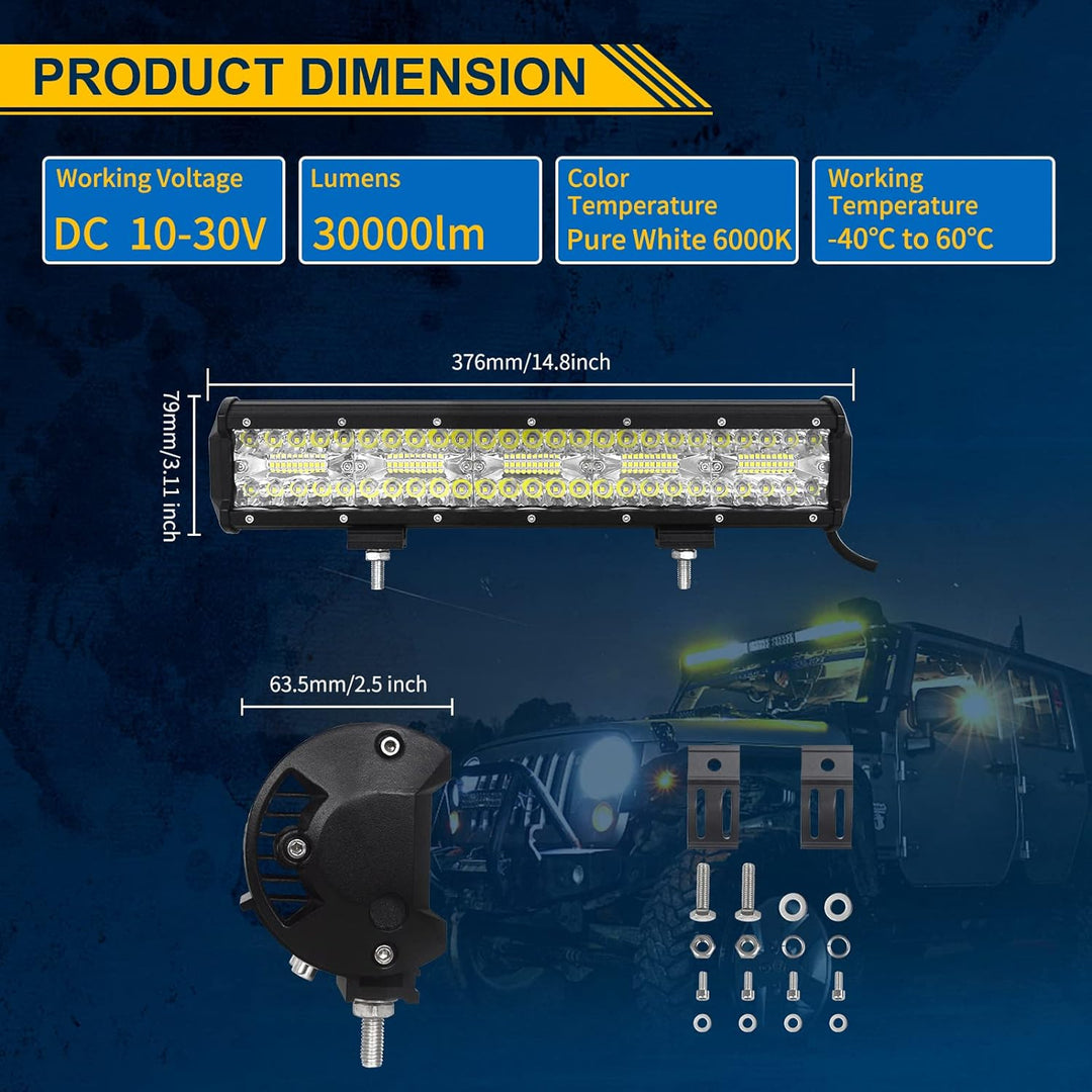 Willpower 15 Zoll 38CM 300W Led Arbeitsscheinwerfer Bar + 4 Zoll 10CM 60W Led Scheinwerfer + Kabelba