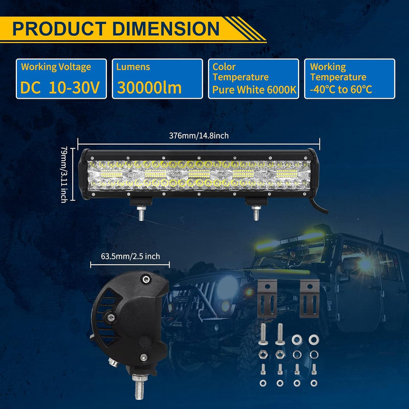 Willpower 15 Zoll 38CM 300W Led Arbeitsscheinwerfer Bar + 4 Zoll 10CM 60W Led Scheinwerfer + Kabelba