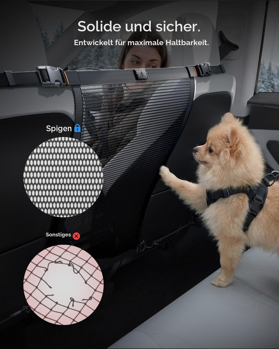Spigen Tesla Model Y/3/X/S Hundegitter Auto, Tierbarriere mit Hartgitter &amp; Haken für Rücksitz-Trenne