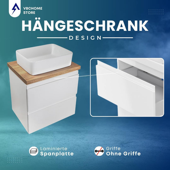 VBChome Badmöbel 50x40 cm Weiss Aufsatzwaschbecken ohne Hahnloch 48x37 cm Aufsatzwaschtisch Waschbec