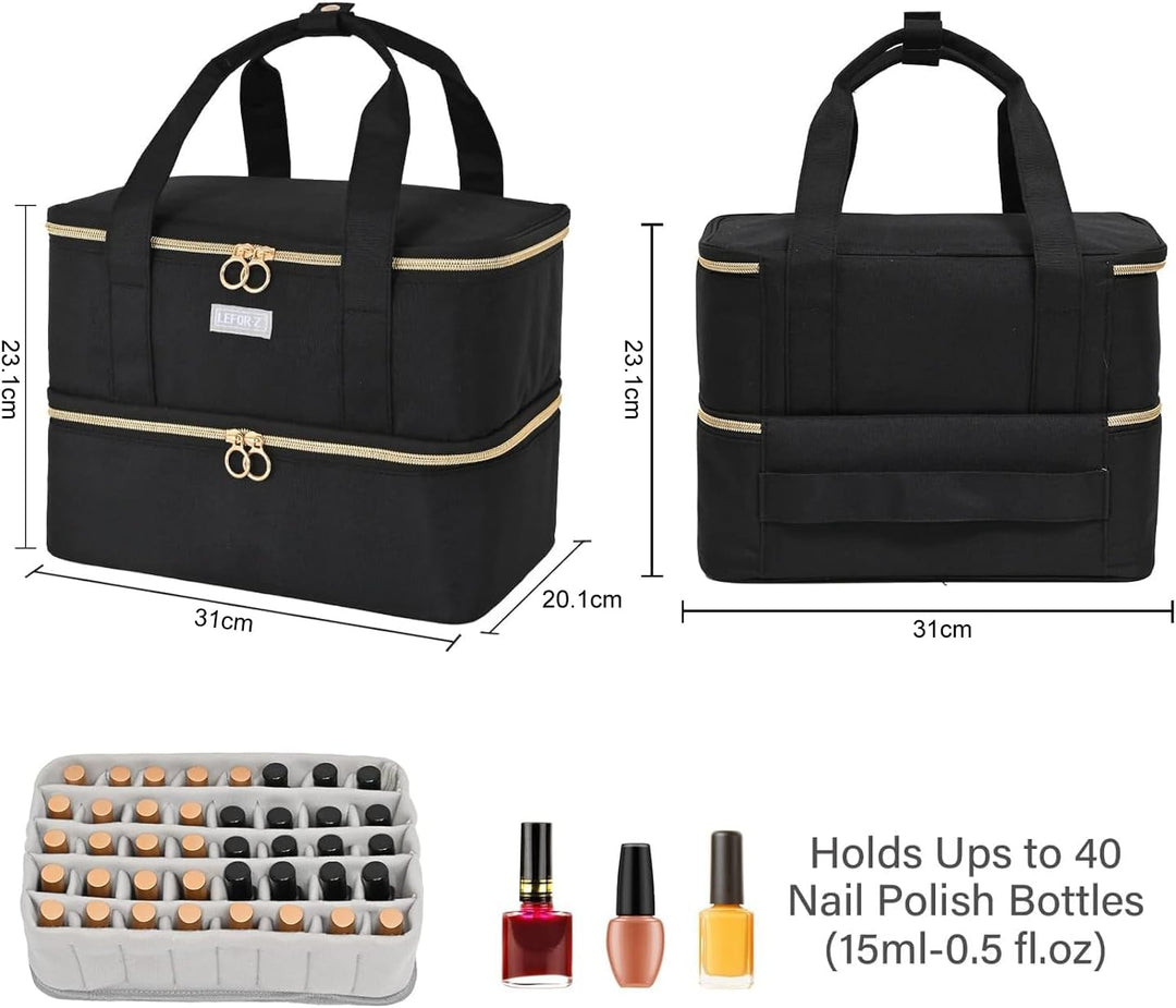 Nagellack Aufbewahrung Tasche,Doppelschichtige Nagellack Organizer für 40 Flaschen(15ml-0.5 FL.oz) u