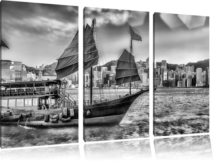 Pixxprint Segelschiff mit Segeln 3Teiler 120x80 cm Leinwandbild Wandbild Kunstdruck