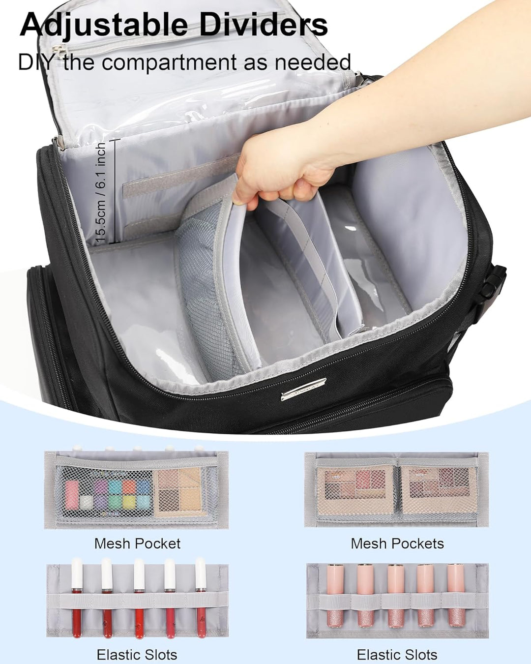 Relavel Makeup-Rucksack, grosse Make-up-Tasche mit 3 klaren Sets, Doppelwandige professionelle Kosme