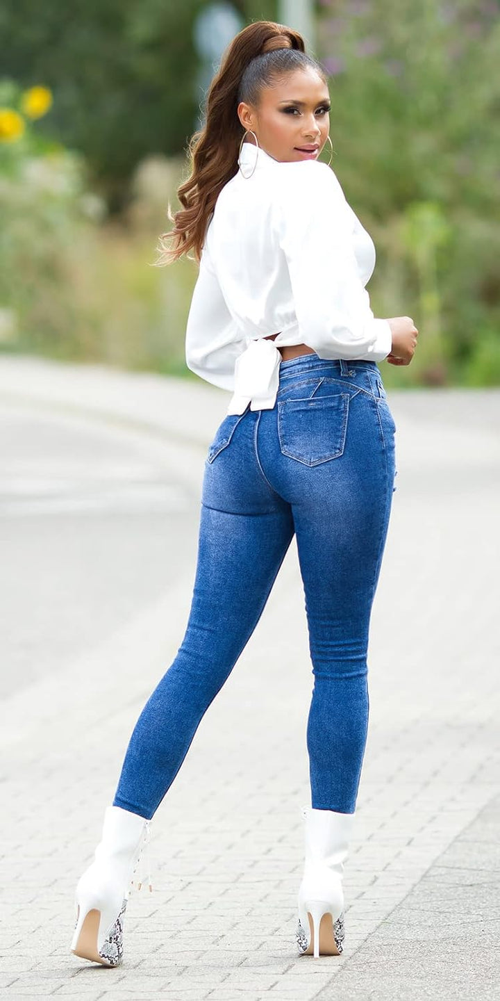 Koucla Used Look High Waist Skinny Jeans 38 Blau, 38 Blau