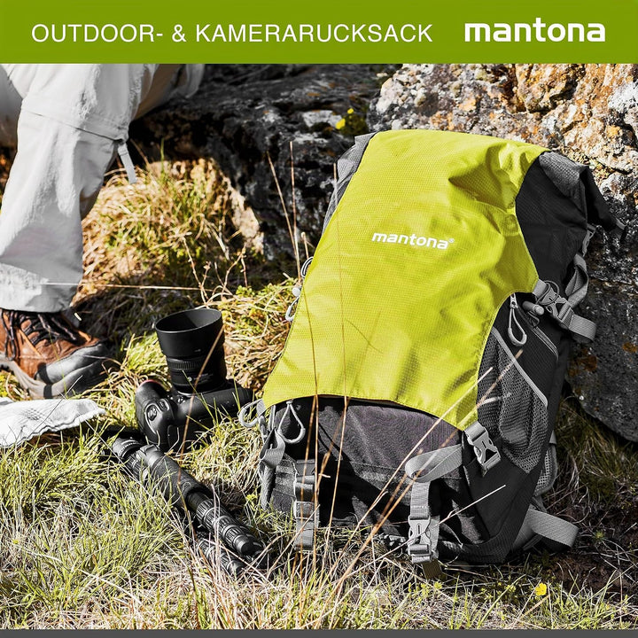 Mantona ElementsPro 30 V2 Outdoor DSLR Kamerarucksack Grün Schnellzugriff Kameratasche mit Regenhüll