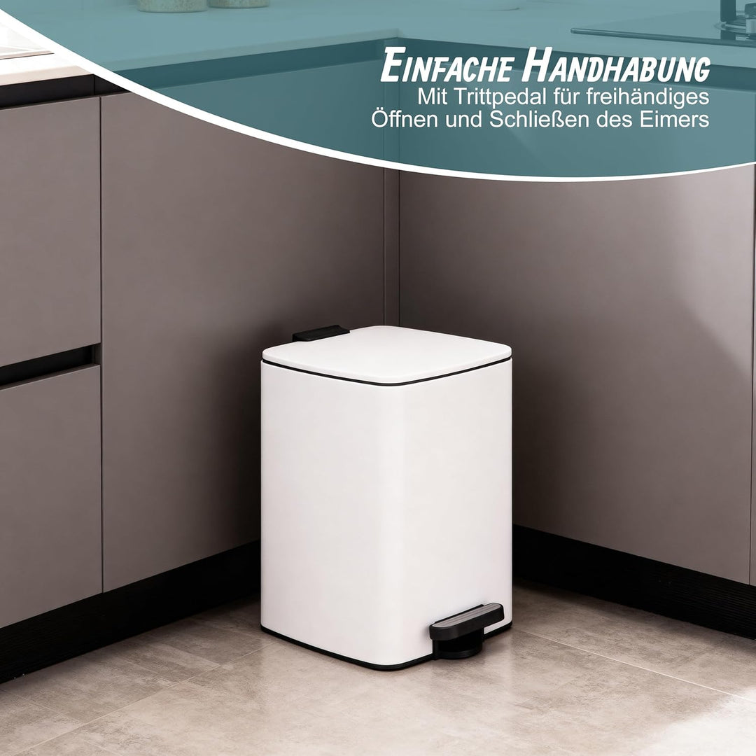 Relaxdays Mülleimer Küche, 12 Liter, Absenkautomatik, entnehmbarer Inneneimer, Mattes Metall, eckige