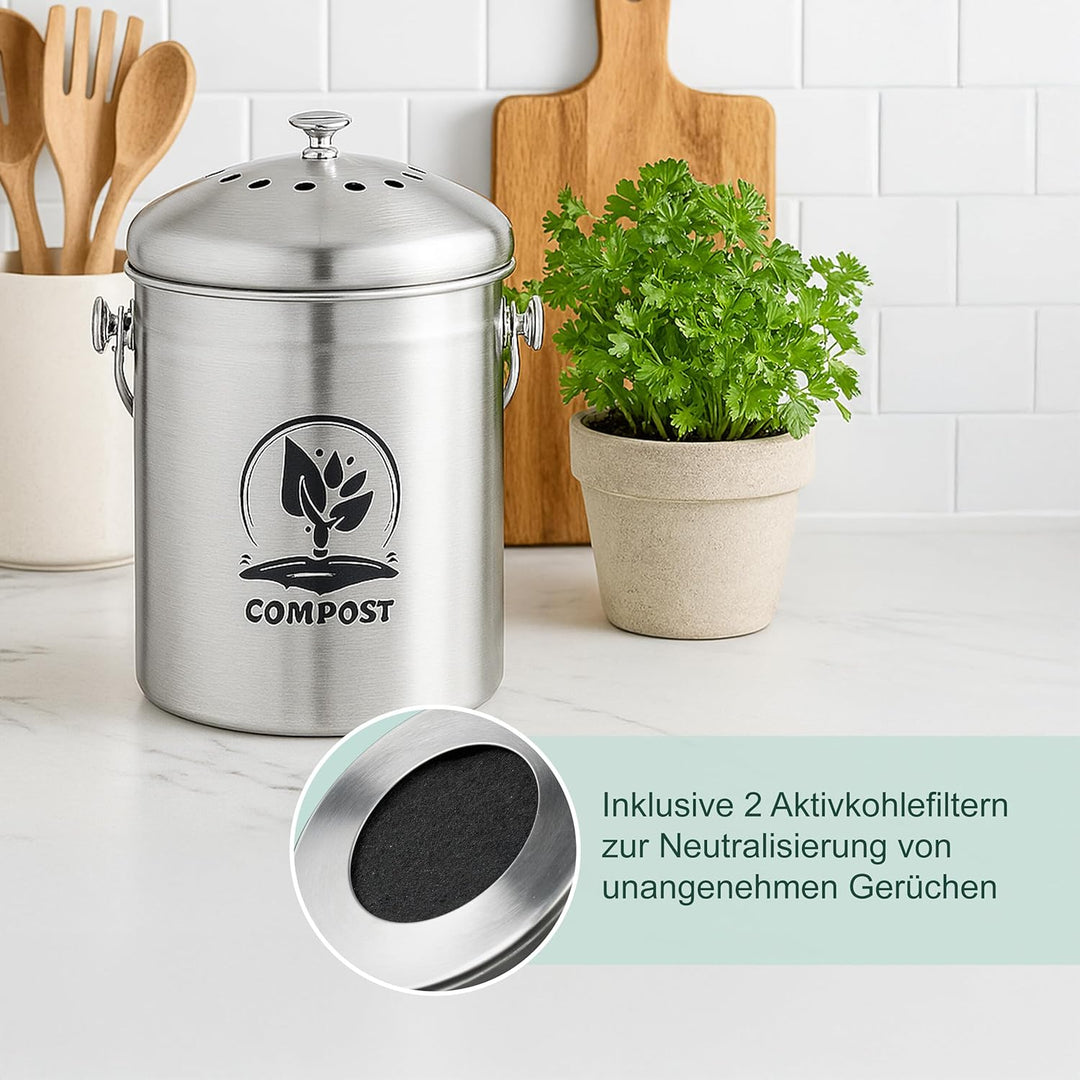 Relaxdays Komposteimer Küche, 5 l, Kleiner Mülleimer, Deckel und Geruchsfilter, Abfalleimer Biomüll,