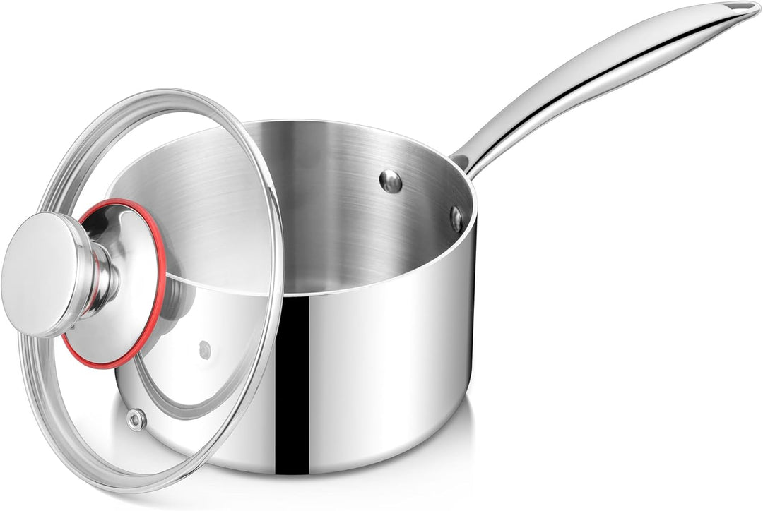 Joyfair Stielkasserolle, 16cm Premium 3-Lagen Edelstahl Milchtopf Induktion mit Deckel, 1,8 Liter Ko