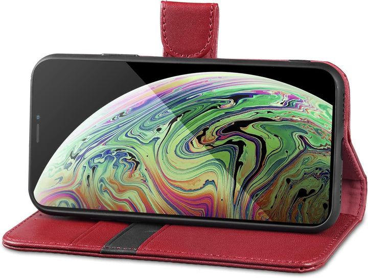 LENSUN Echtleder Hülle für iPhone XS, iPhone X Handyhülle [Echtes Leder][Magnetverschluss][RFID Schu