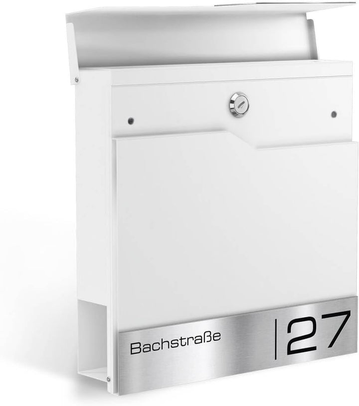 Metzler Standbriefkasten in Weiss - Pulverbeschichtet & mit Zeitungsfach - Inkl. Edelstahl Standfuss