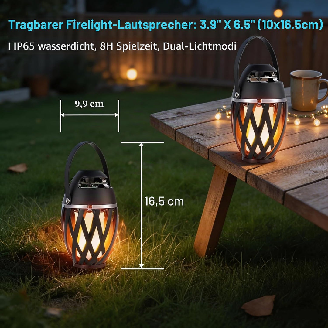 Outdoor-Bluetooth-Lautsprecher,Bluetooth Lautsprecher mit Licht,IP65 Wasserdicht,Kabellos,LED-Flamme