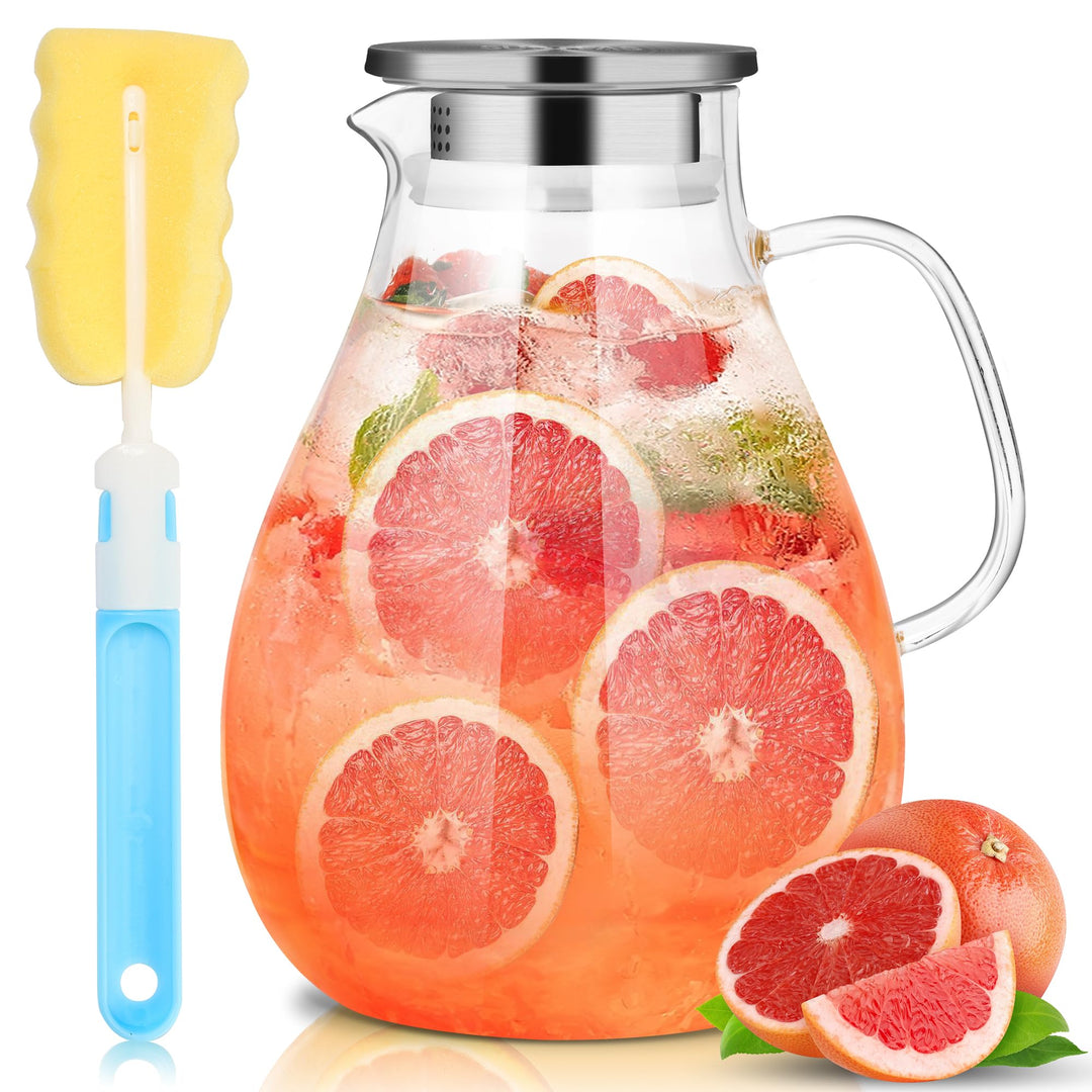SUSTEAS 3.0 Liter 101 Unzen Wasserkaraffe, Glaskaraffe mit Deckel und Breitem Griff, Leicht zu Reini