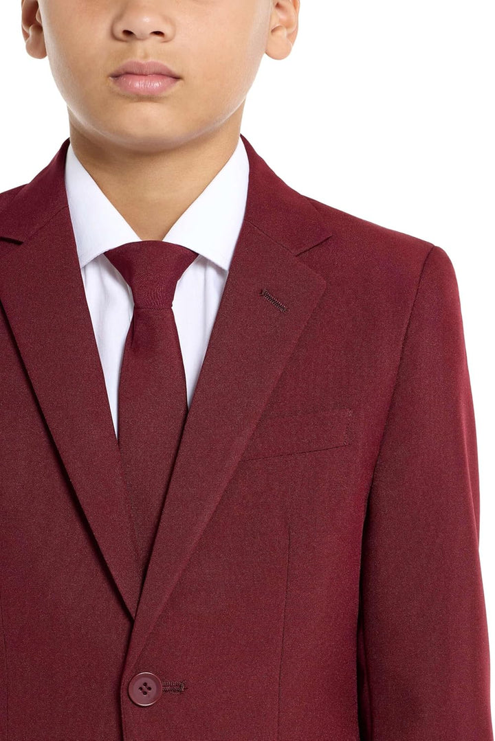 OppoSuits Anzug für Teenager-Jungen, Blazing Burgund, einfarbig - Abschlussball- und Hochzeitsfeier-