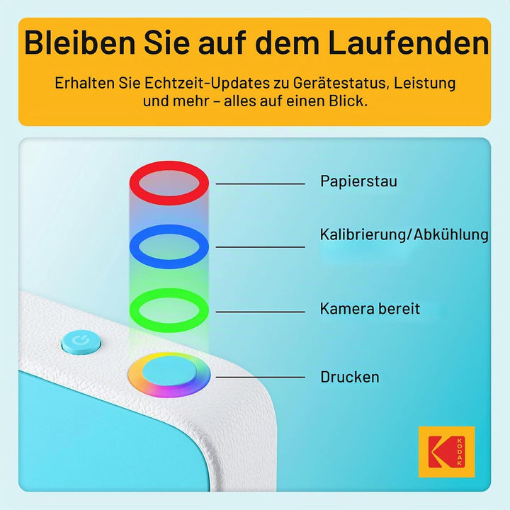 Kodak Printomatic+ Sofortbild Digitalkamera 10MP mit RGB LED, druckt Vollfarb-Fotos auf Zink 2x3” Pa