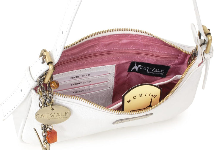 Catwalk Collection Handbags - Klein Damen Schultertasche - Henkeltasche - Leder mit Krokodilprägung
