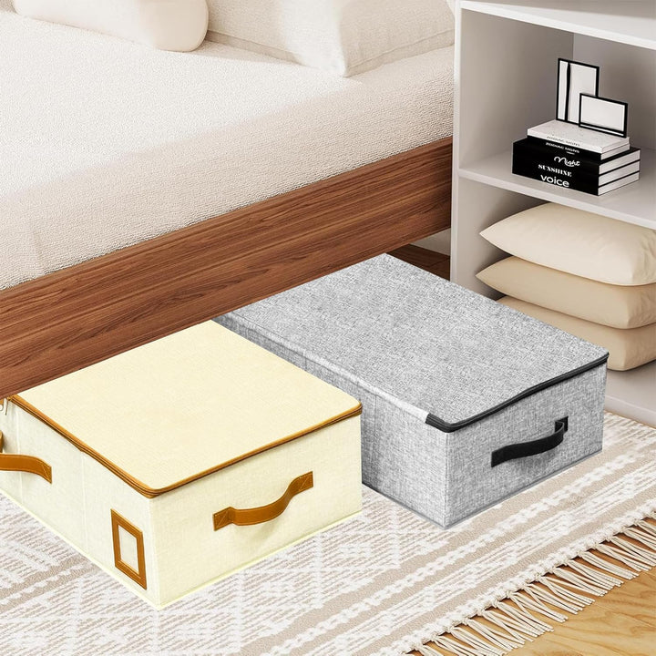 Gabbrielli Home & More Unterbett-Organizer 2 Stück – 1200D Leinen, faltbar, formstabil, Deckel & Rei
