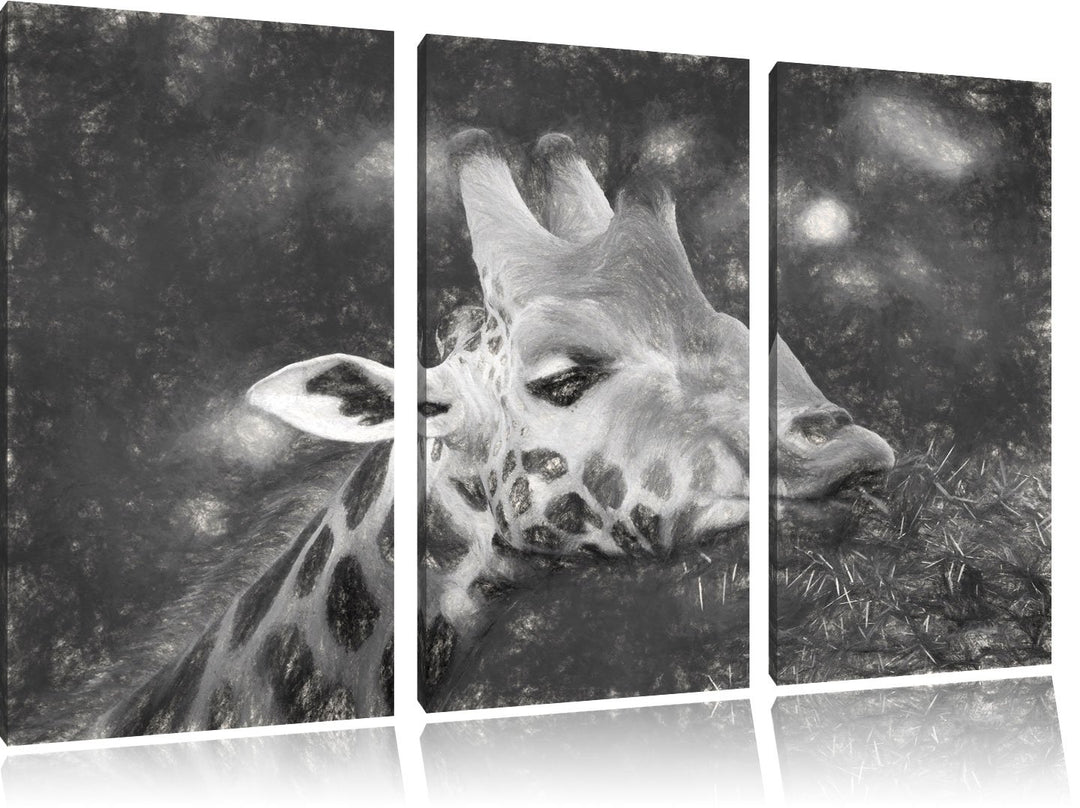 schöne Giraffe beim Fressen NewArt 3-Teiler Leinwandbild 120x80 Bild auf Leinwand, XXL riesige Bilde
