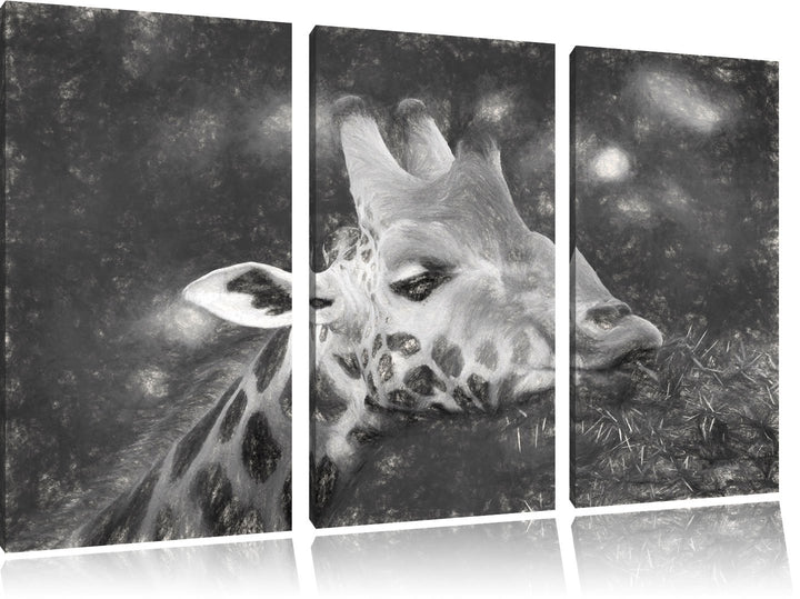 schöne Giraffe beim Fressen NewArt 3-Teiler Leinwandbild 120x80 Bild auf Leinwand, XXL riesige Bilde