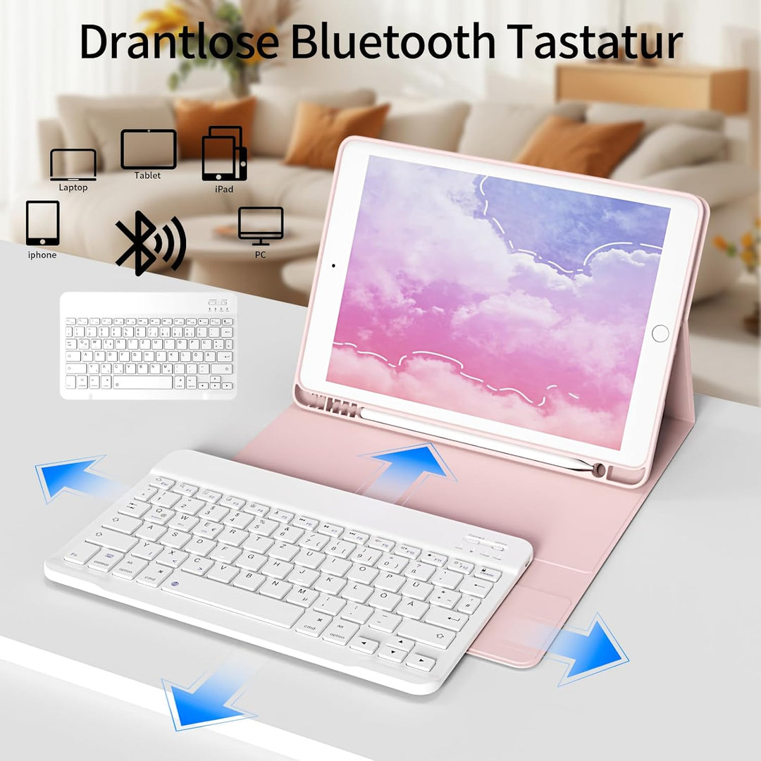 hülle mit Tastatur für iPad 9/8/7 Generation (2021/2020/2019) 10,2 Zoll, weiche TPU-Rückseite mit St