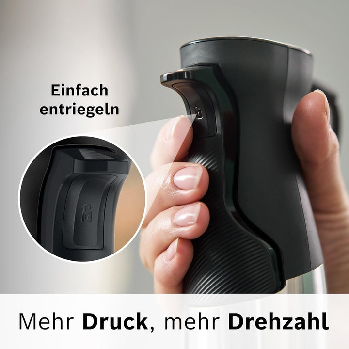 Bosch Stabmixer ErgoMaster Serie 6, einhändig bedienbar, 4 Edelstahl-Klingen, Zerkleinerer, Schneebe