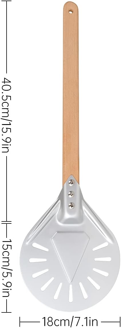 Perforierter Pizzaschieber, 7 Zoll Rund Pizzawender, Leichte Pizzaschaufel aus Hart Eloxiertes Alumi
