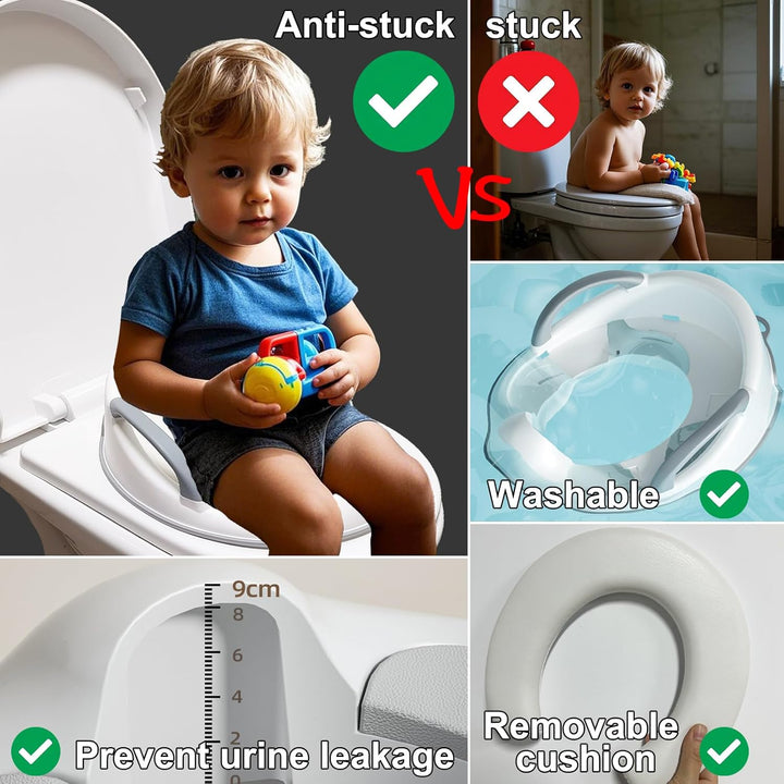 Toilettensitz Kinder 34.5cm, toilettenaufsatz kinder mit Seitliche Haltegriffe, Spritzschutz, PVC-Ki
