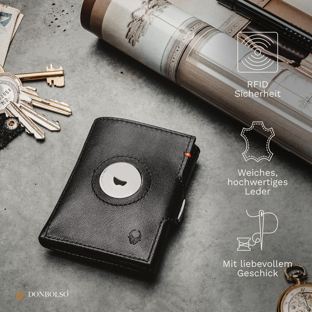 DONBOLSO Wallet Air - Slim Wallet mit Apple AirTag Fach - Hochwertiges Kreditkartenetui aus Echtlede
