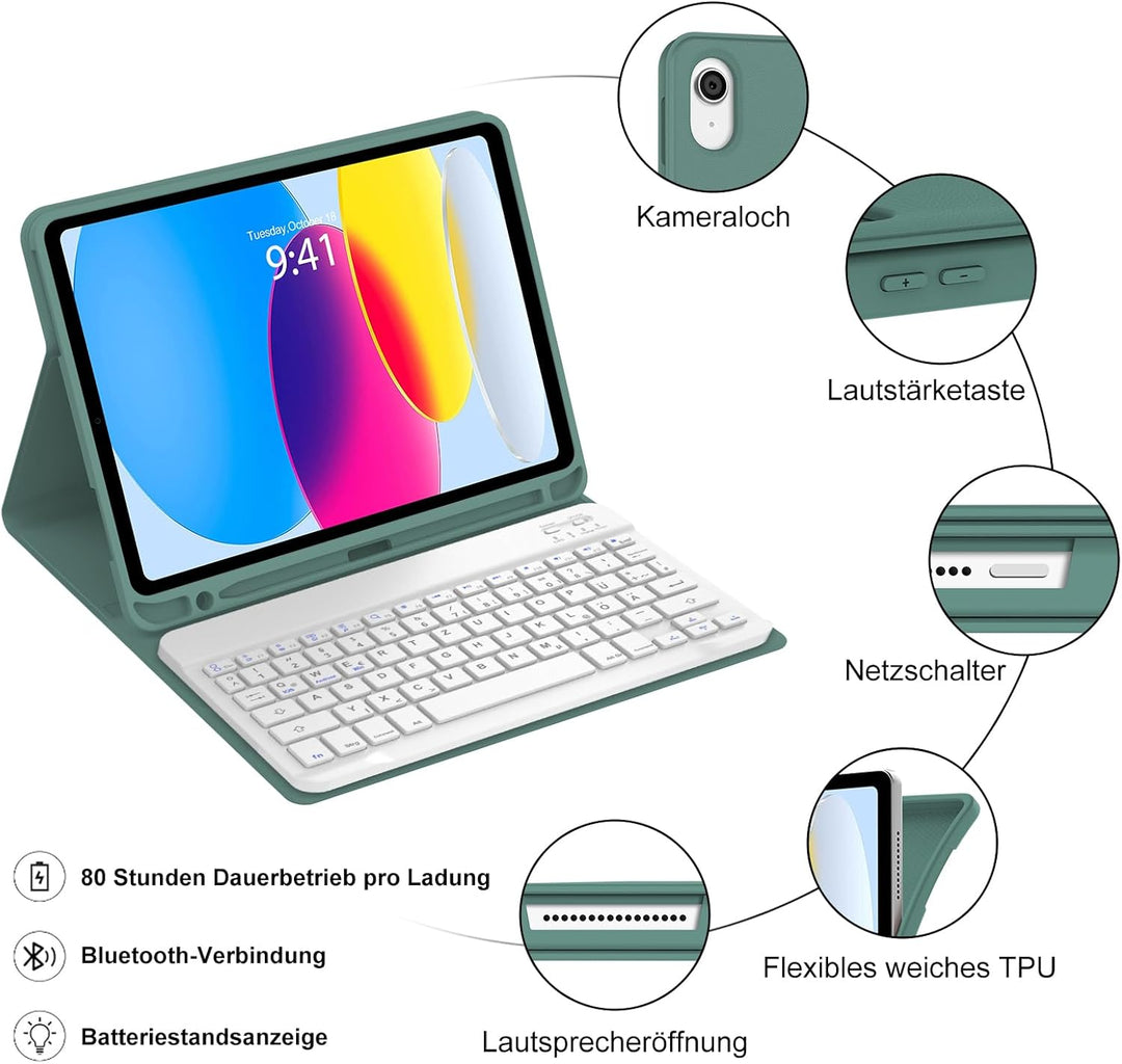 WINCHKING Hülle Mit Tastatur Für iPad A16 11 Generation 2025/10 Generation 2022 (11/10.9 Zoll), Magn