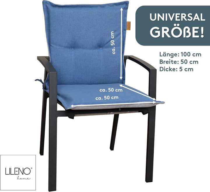 LILENO HOME Gartenstuhl Auflagen [1er Set - Niedriglehner] in Blau - Bequeme Liegen als Sitzauflagen