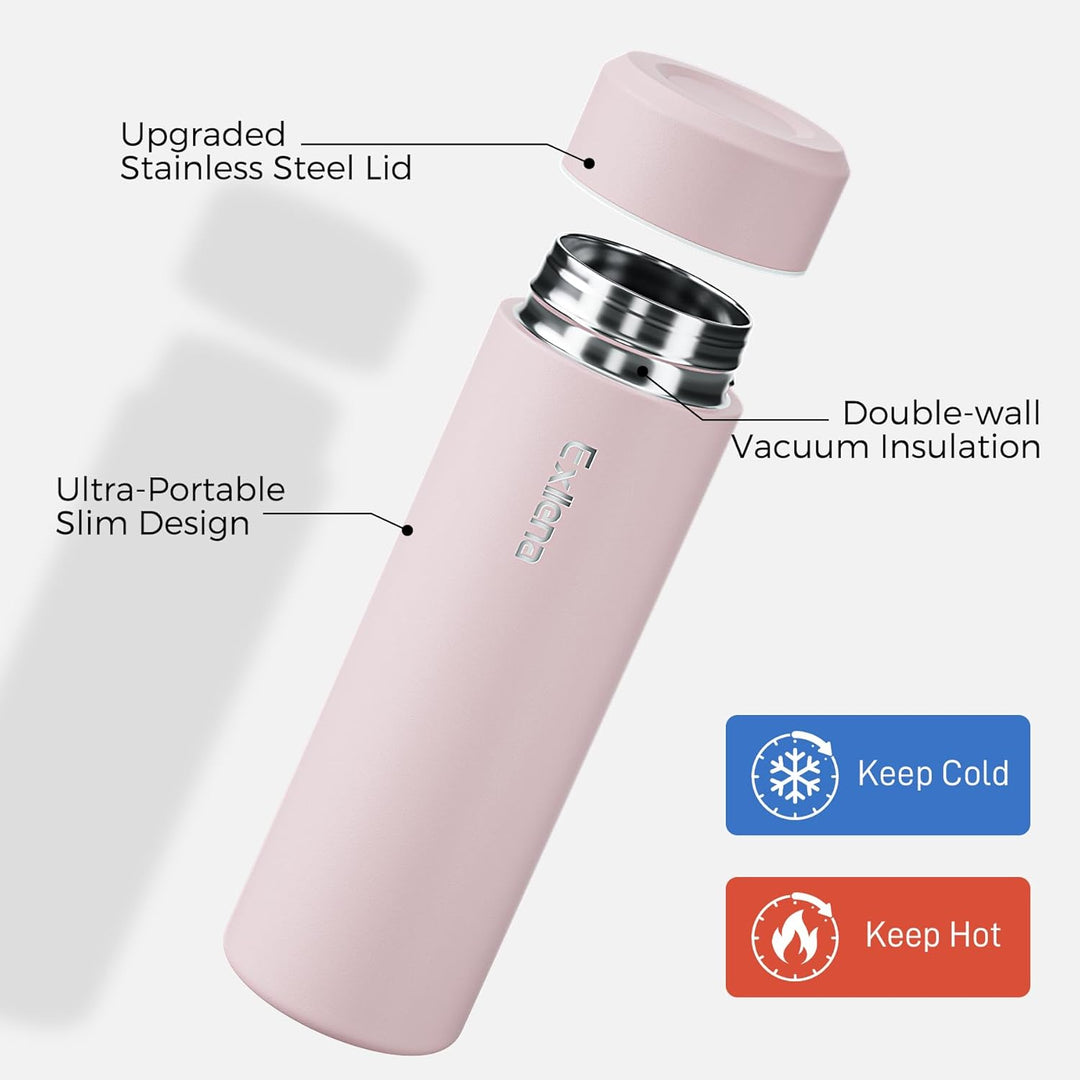 【Upgrade-Version】Exllena Mini Thermosflasche 350ml mit Edelstahl-Deckel, Trinkflasche Klein Doppelwa