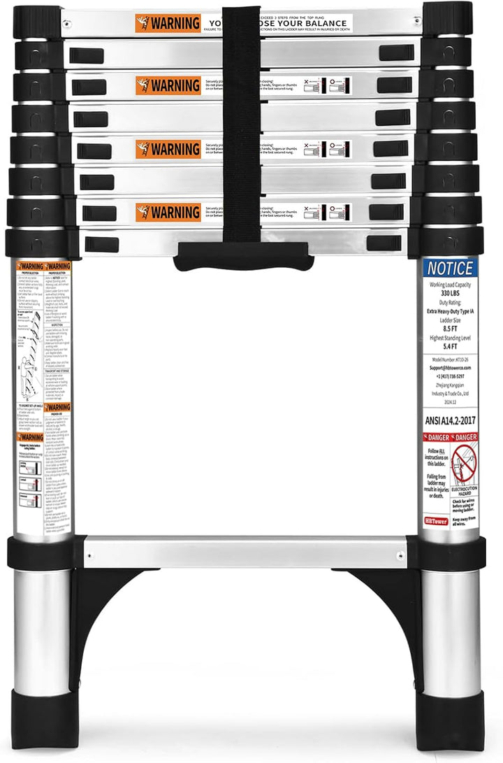 2,6m Teleskopleiter mit rutschfesten Füssen, HBTower Leichte Ausziehleiter, Leiter Ausziehbar, klapp