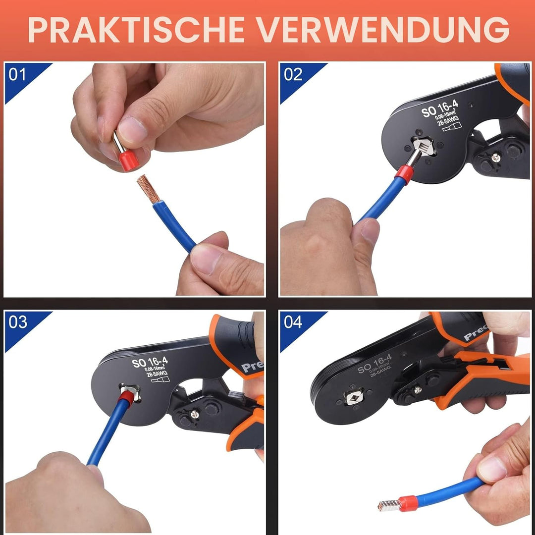 Crimpzangen 0.08-16mm² mit Aderendhülsen Set，Preciva Aderendhülsenzange Vierkant Crimpzange Presszan