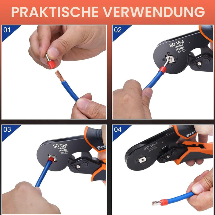 Crimpzangen 0.08-16mm² mit Aderendhülsen Set，Preciva Aderendhülsenzange Vierkant Crimpzange Presszan
