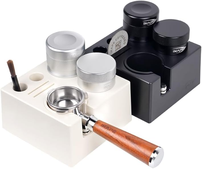 IKAPE Espresso-Tamper-Station – Schwarze Tamping-Station aus Kunststoff, Tamper-Halterung und Siebtr
