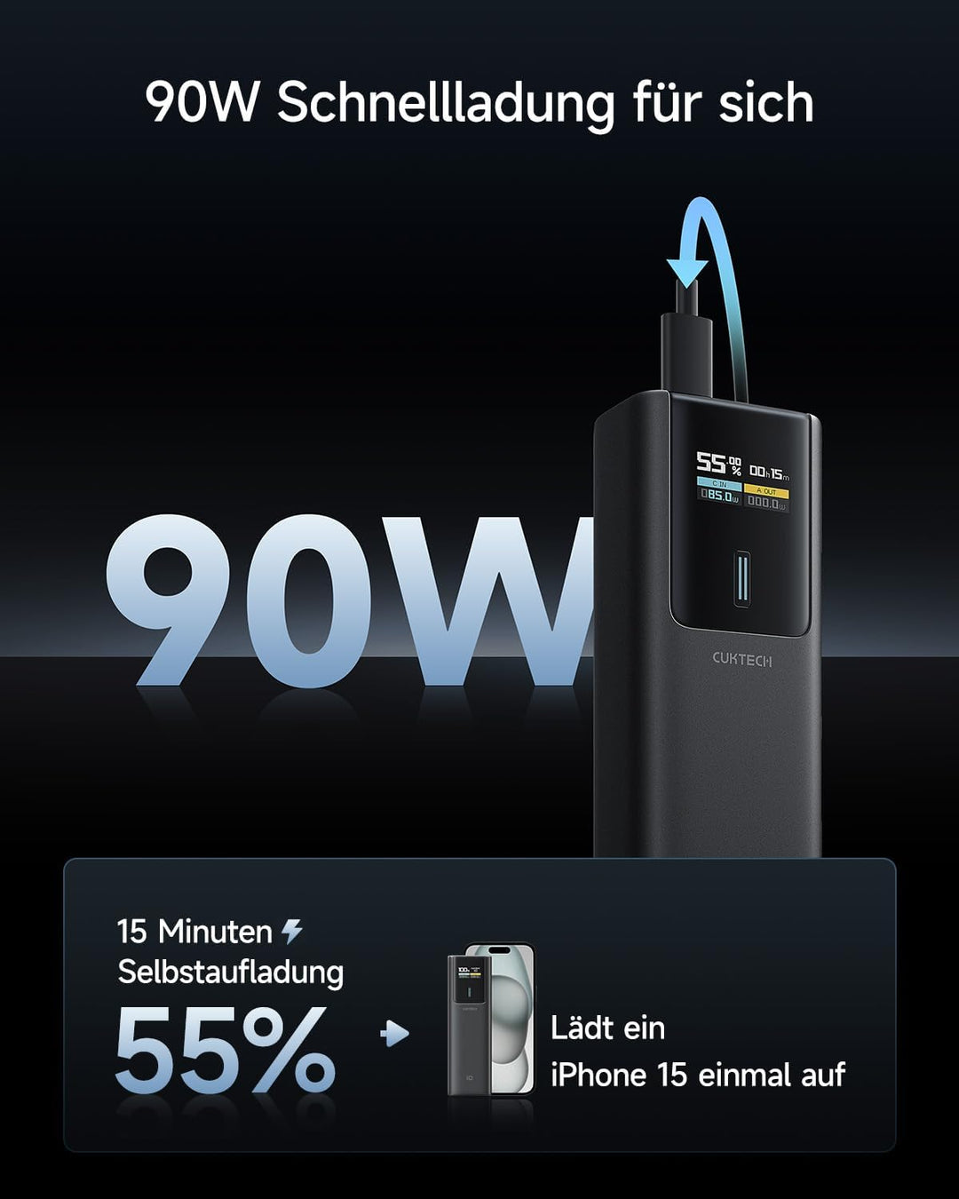 CUKTECH 10 100W Powerbank 10000mAh, Power Bank mit Digitales Display, externer Handyakku für iPhone